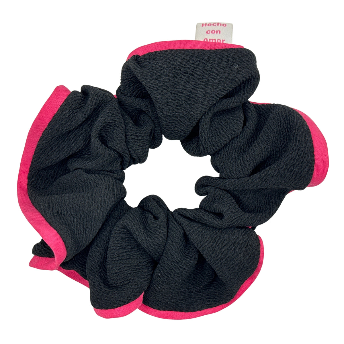Scrunchies Sofía grande Negro con borde rosa (Sesgo)
