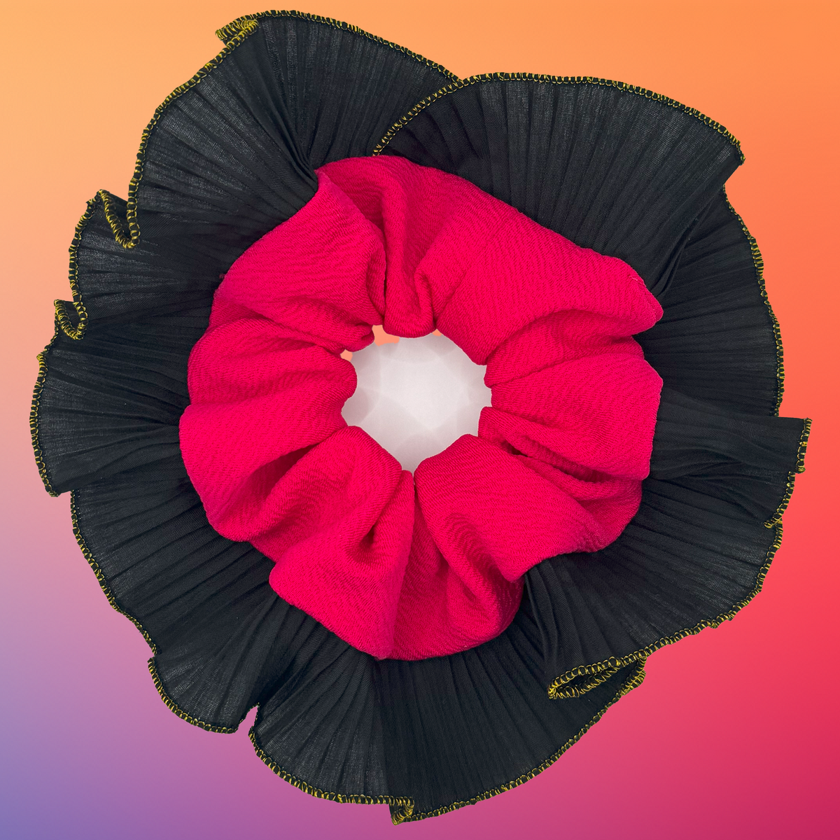 Scrunchies Rumba Simple Negro y Fucsia "Noches de otoño"